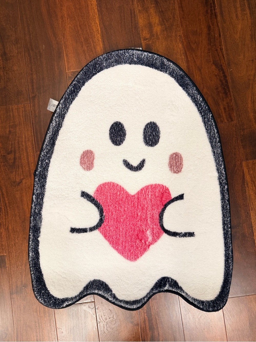 White Ghost Door Mat with Pink Heart - Charming Home Accent
